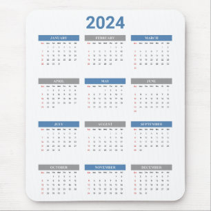 2024年シンプル1か月のカレンダー マウスパッド