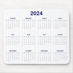 2024年シンプル1か月のカレンダー マウスパッド