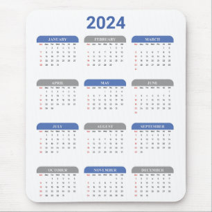2024年シンプル1か月のカレンダー マウスパッド