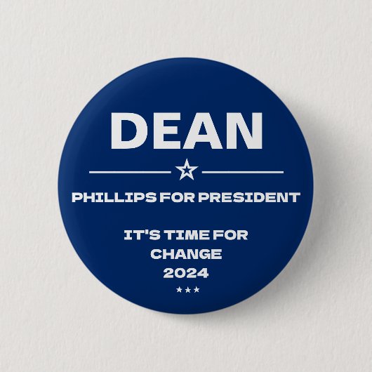 2024年スローガンのDean Phillips 缶バッジ (正面)