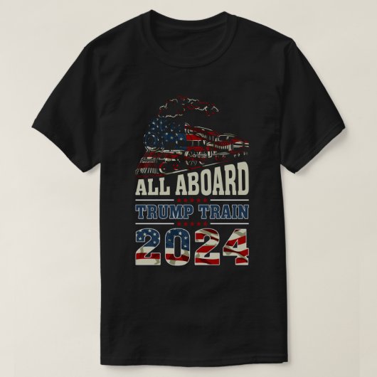 2024年トランプ列車に乗ってすべてヴィンテージアメリカ国旗  Tシャツ (デザイン正面)