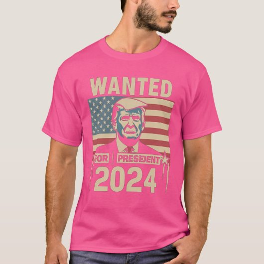 2024年トランプ大統領マグショットに指名手配 Tシャツ (正面)