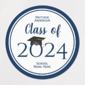 2024年ネイビシンプルーエレガントブルー卒業クラス ラベル (デザイン2)