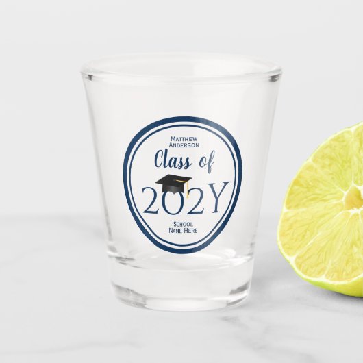 2024年ネイビーエレガントブルー卒業パーティーのクラス ショットグラス (正面)