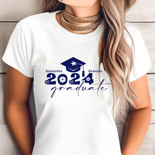 2024年パーソナライズされた卒業ネイビーブルー Tシャツ