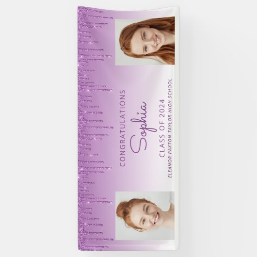 2024年パープルグリッター2写真卒業 横断幕 (縦)
