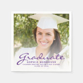 2024年パープルスクリプト写真 卒業パーティー スタンダードカクテルナプキン (正面)