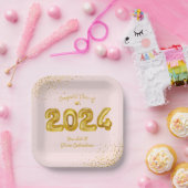 2024年ピンク金ゴールドバルーンの卒業クラスカスタム ペーパープレート (パーティー)