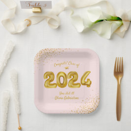 2024年ピンク金ゴールドバルーンの卒業クラスカスタム ペーパープレート