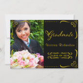 2024年フェイク卒業のブラックと金ゴールド写真クラス 招待状 (正面)