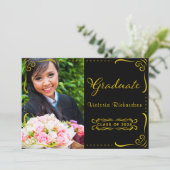 2024年フェイク卒業のブラックと金ゴールド写真クラス 招待状 (スタンド正面)