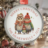 2024年フクロウパーソナライズされたファミリーメリークリスマス メタルオーナメント