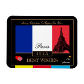 2024年フランスの国旗とエッフェルハッピーニューイヤー，フランス マグネット (横)