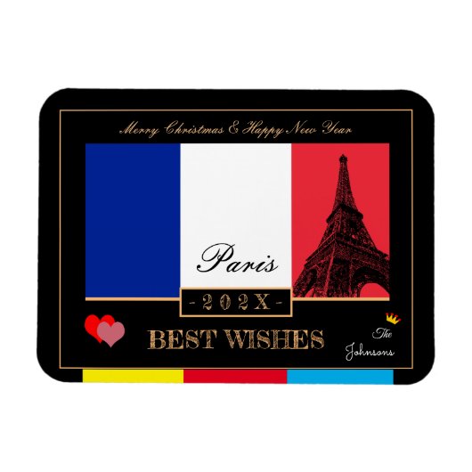 2024年フランスの国旗とエッフェルハッピーニューイヤー,フランス マグネット (横)