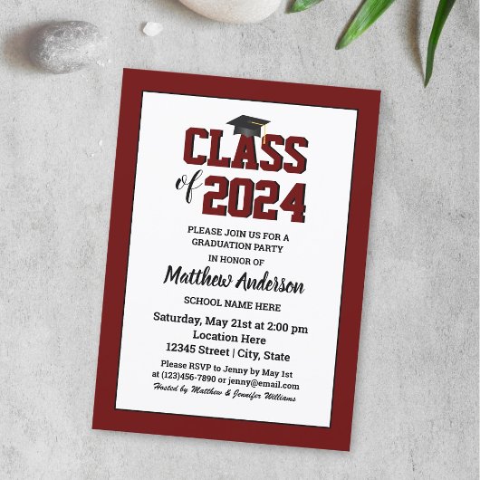 2024年ブルゴーニュエレガントダークレッド卒業クラス 招待状