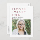 2024年ミニマル卒業モダンの赤クラス ポストカード (正面/裏面)