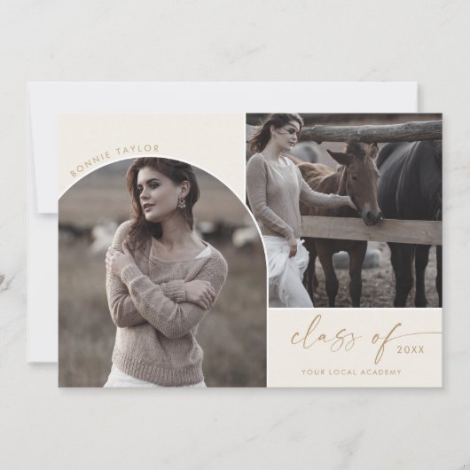 2024年モダンのアーチクリームクラス3写真卒業 案内状 (正面)