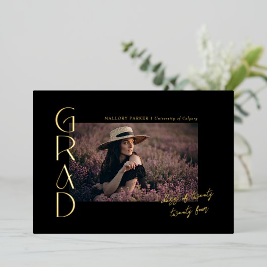2024年モダンのミニマル授業6写真卒業 箔招待状 (立ち正面)