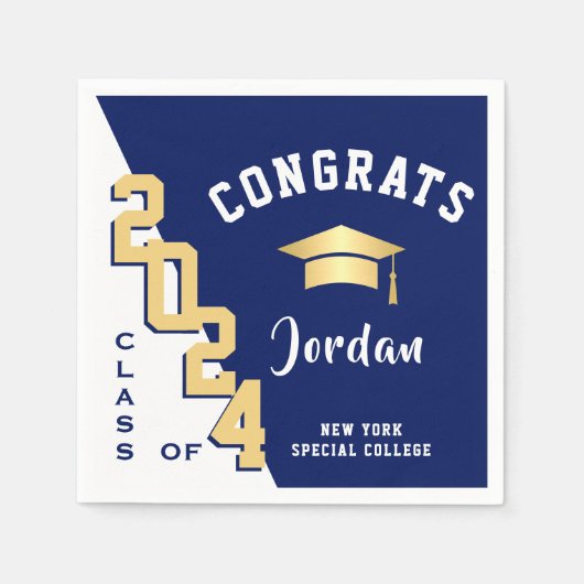 2024年モダンゴールデンブルー卒業パーティーのクラス スタンダードカクテルナプキン (正面)