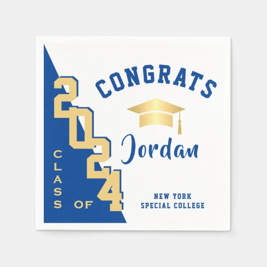 2024年モダンゴールデンブルー卒業パーティーのクラス スタンダードカクテルナプキン (正面)
