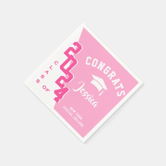 2024年モダンピンクホワイト卒業パーティーのクラス スタンダードカクテルナプキン (角)