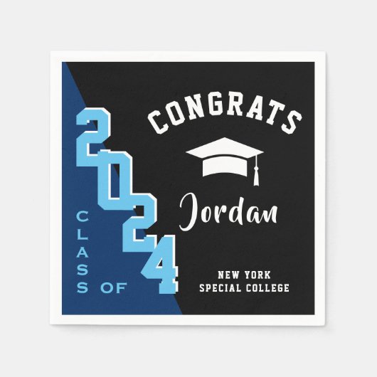 2024年モダンブルーブラック卒業パーティーのクラス スタンダードカクテルナプキン (正面)
