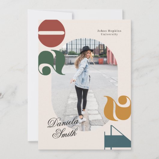 2024年モダンレトロはっきりしたおよびクラス卒業 招待状 (正面)