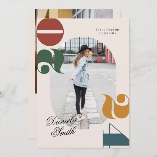 2024年モダンレトロはっきりしたおよびクラス卒業 招待状 (正面/裏面)