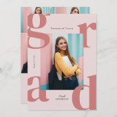 2024年モダン卒業のピンクはっきりしたクラス 招待状 (正面/裏面)