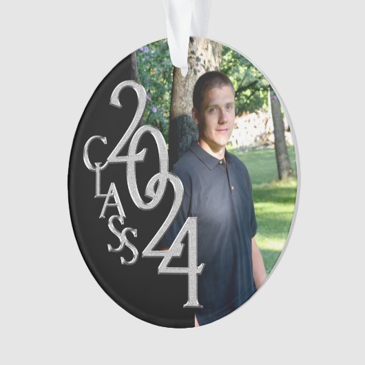 2024年モノクロとシルバーの卒業写真 オーナメント (正面)