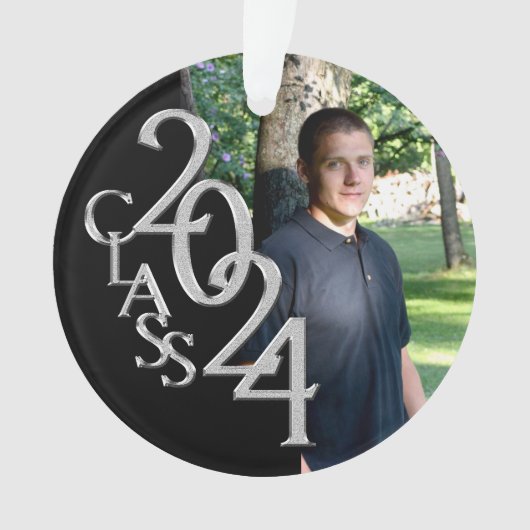 2024年モノクロとシルバーの卒業写真 オーナメント (正面)