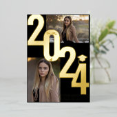 2024年リアルホイルゴールドメタリック卒業写真 箔招待状 (立ち正面)