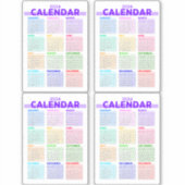 2024年レインボーカラフルフルイヤー月カレンダー シール (正面)