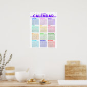 2024年レインボーカラフルフルイヤー月カレンダー ポスター (キッチン)