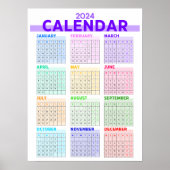 2024年レインボーカラフルフルイヤー月カレンダー ポスター (正面)