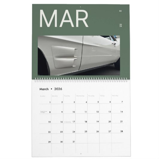 2024年ヴィンテージカーバフ用ウォールカレンダー カレンダー (3月 2026)