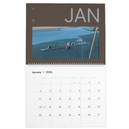 2024年ヴィンテージカーバフ用ウォールカレンダー カレンダー (1月 2026)