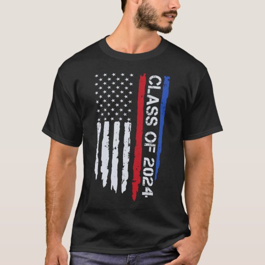 2024年ヴィンテージ米国国旗の卒業クラス Tシャツ (正面)