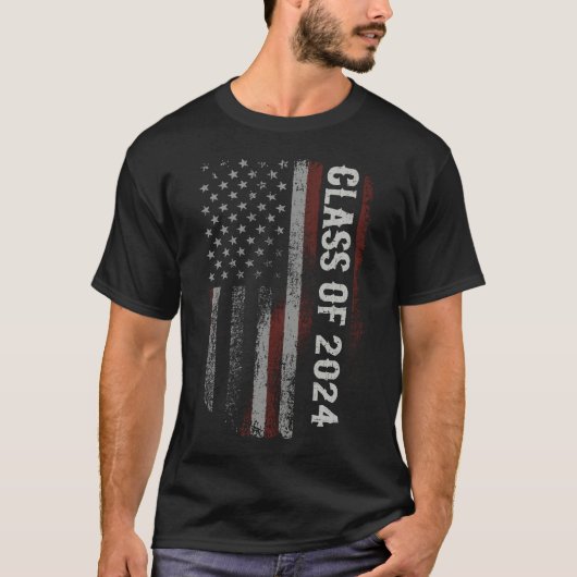 2024年ヴィンテージ米国国旗の卒業クラス Tシャツ (正面)