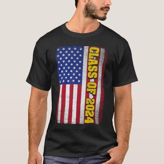2024年ヴィンテージ米国国旗の卒業クラス Tシャツ (正面)