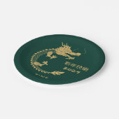 2024年中国の新年ゴールデンドラゴンエメラルドグリーン ペーパープレート (アングル)