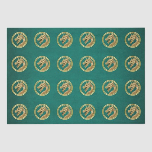 2024年中国の新年 – ドラゴングリーンと金ゴールド- 薄葉紙 (正面)