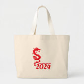 2024年中国の新年：ハッピー辰年 ラージトートバッグ (正面)