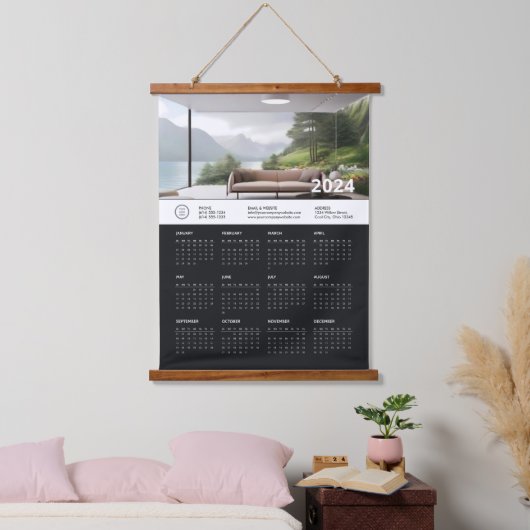 2024年企業のカレンダー（ミニマル） 吊り下げ型タペストリー (寝室)