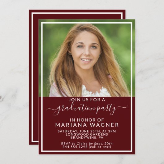 2024年写真卒業パーティーのクラス 招待状 (正面/裏面)