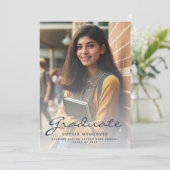 2024年写真 ネイビーブルー ゴールド 卒業発表 招待状 (スタンド正面)