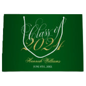 2024年卒業のスクリプト緑の金ゴールドクラス ラージペーパーバッグ (正面)
