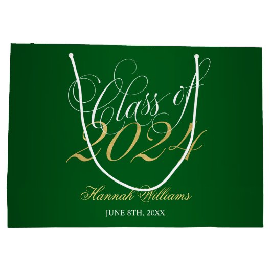 2024年卒業のスクリプト緑の金ゴールドクラス ラージペーパーバッグ (裏面)