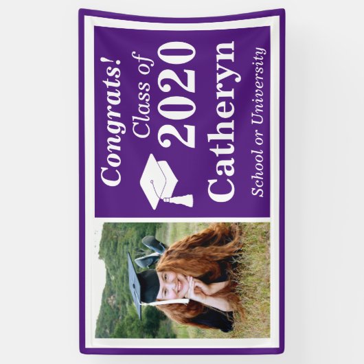 2024年卒業のパープルホワイトワンフォトクラス 横断幕 (縦)