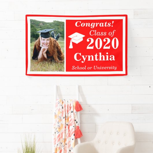 2024年卒業の赤い白1枚フォトクラス 横断幕 (インサイチュ)